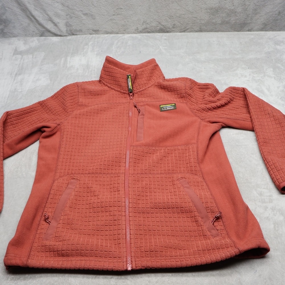 LL Bean Jacket Women Large Red Mountain Classic Windproof Waffle Fleece Full Zip